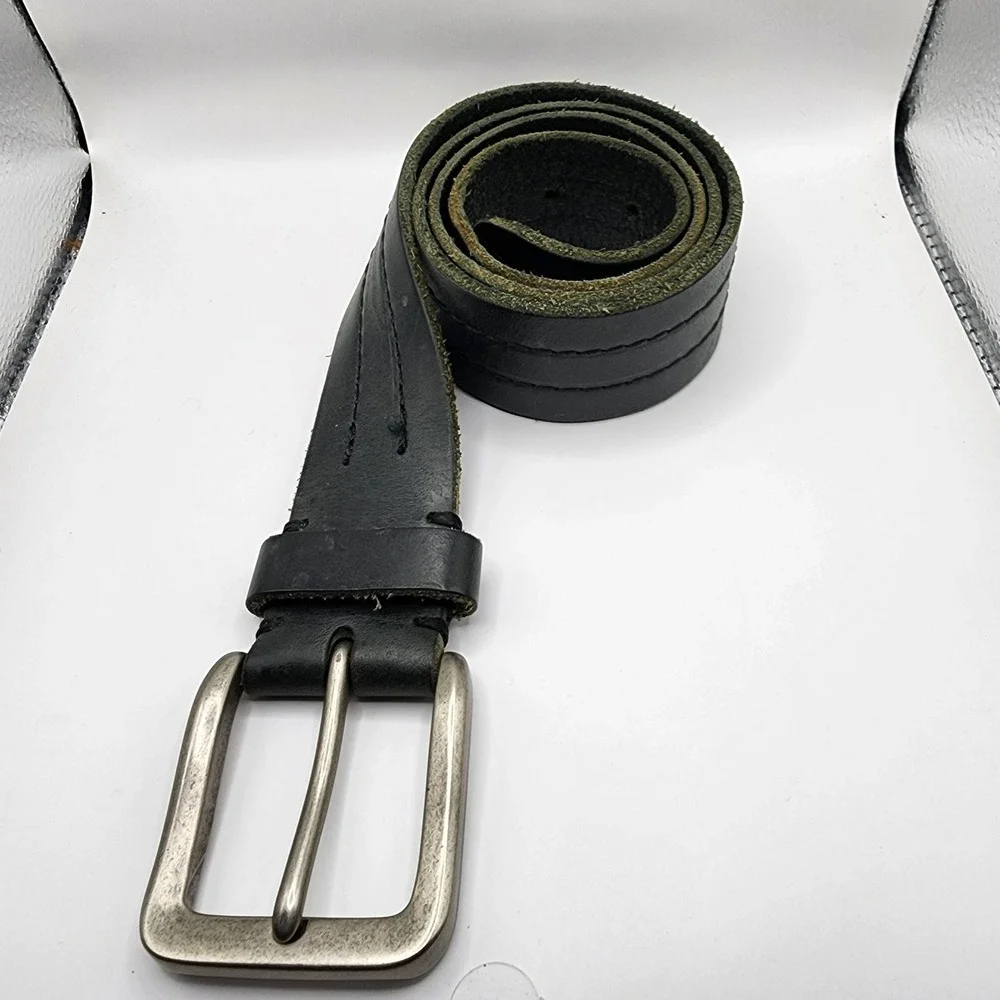 Fossil Leather Belt Mens 32 Black MB103400132 Triple Stitched Casual Buckle